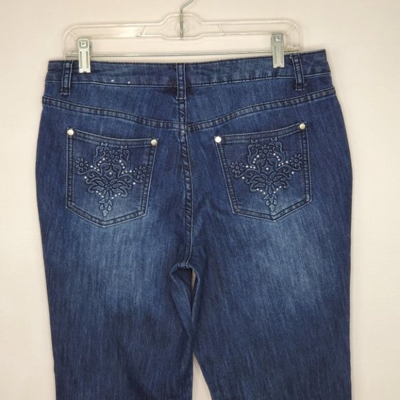 Christopher & Banks Dark Wash Whiskering Fading Stretchy Denim Jeans, Size 10 - Picture 6 of 11